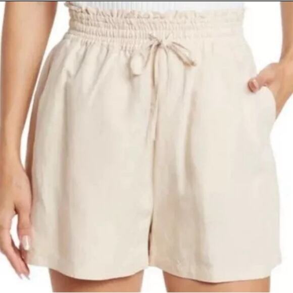 NWT Blank NYC Linen Drawstring Shorts Coconut Milk Size XL High Rise Pockets $78 - Picture 1 of 9